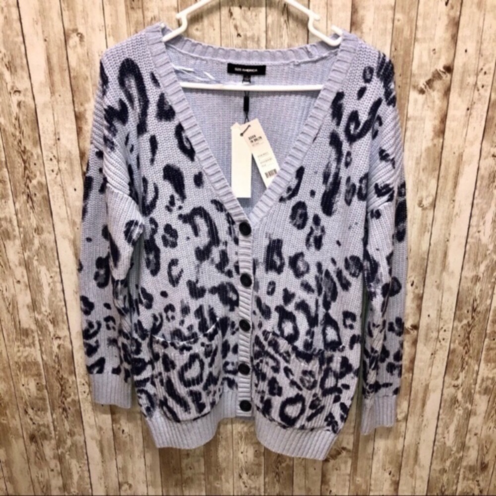 525 America NWT blue leopard cardigan sweater S